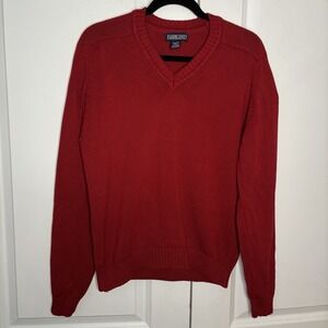 Vintage Lands' End Sweater Womens M Red V-neck Academia Preppy Cotton Made USA
